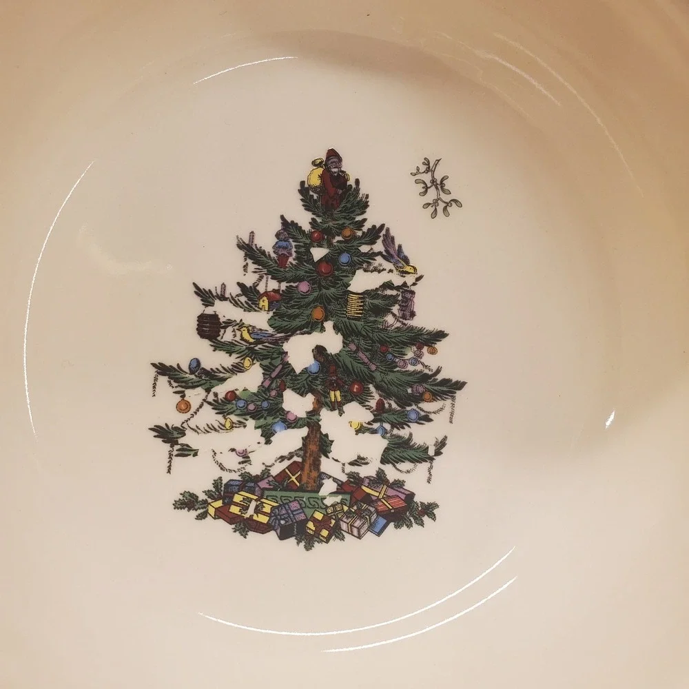 Spode Christmas Tree Mixing Bowls Set of 2 Green Cream Excellent Holiday Decor